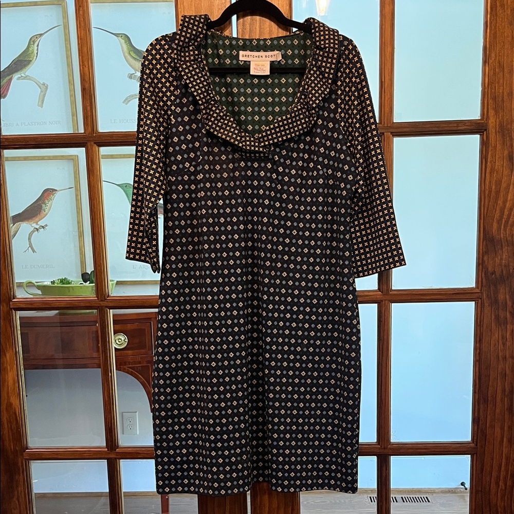Gretchen Scott Designs Navy and Black Geometric Long Sleeve Dress